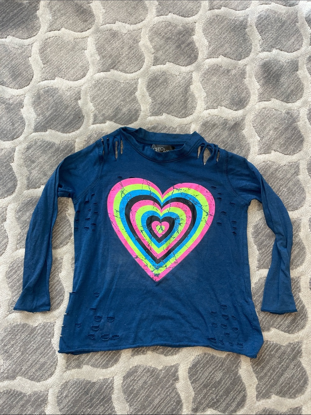 chic Navy Long Sleeve Tee with Neon Heart Rings